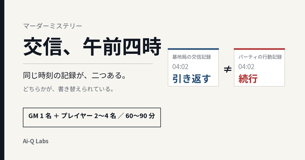 【2〜4人用マダミス/無料】マーダーミステリー『交信、午前四時』(+GM必須・60〜90分)