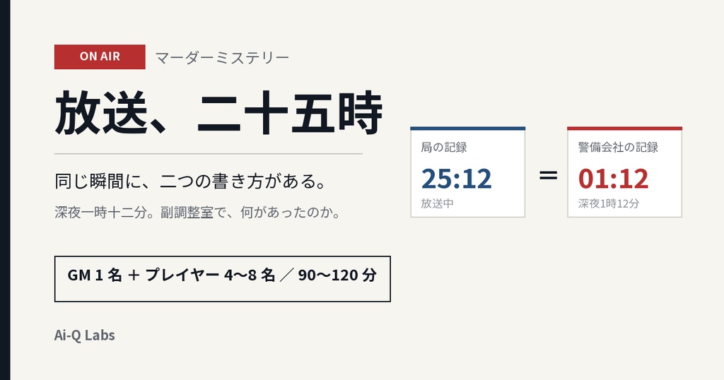 マーダーミステリー『放送、二十五時』GM+4〜8人【マダミス】