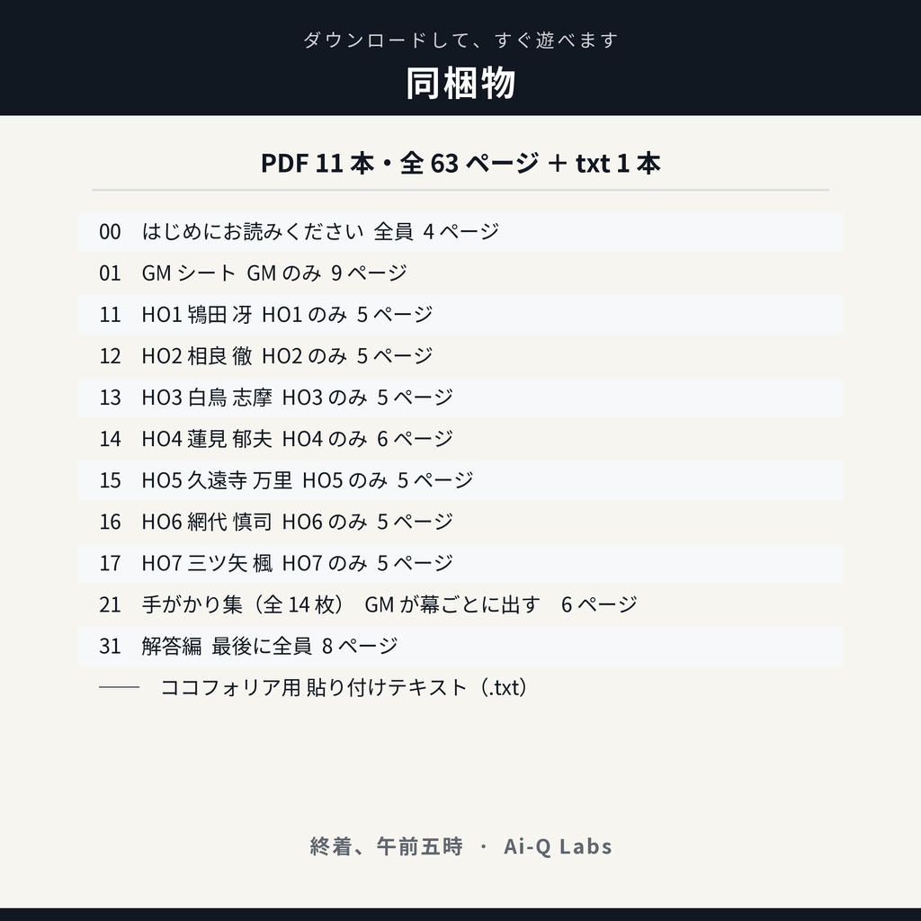 マーダーミステリー『終着、午前五時』GM+7〜14人【マダミス】