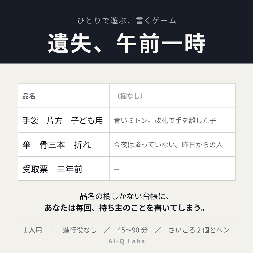 遺失、午前一時 ── ひとりで遊ぶ、書くゲーム