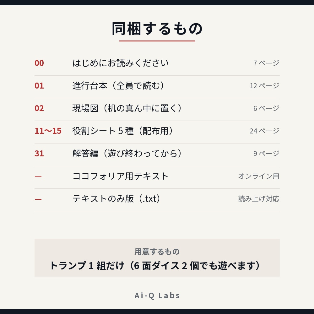 【3〜5人/GM不要】ヘイスト『搬出、午前二時』(90分・トランプ1組だけ・全員が同じ側)