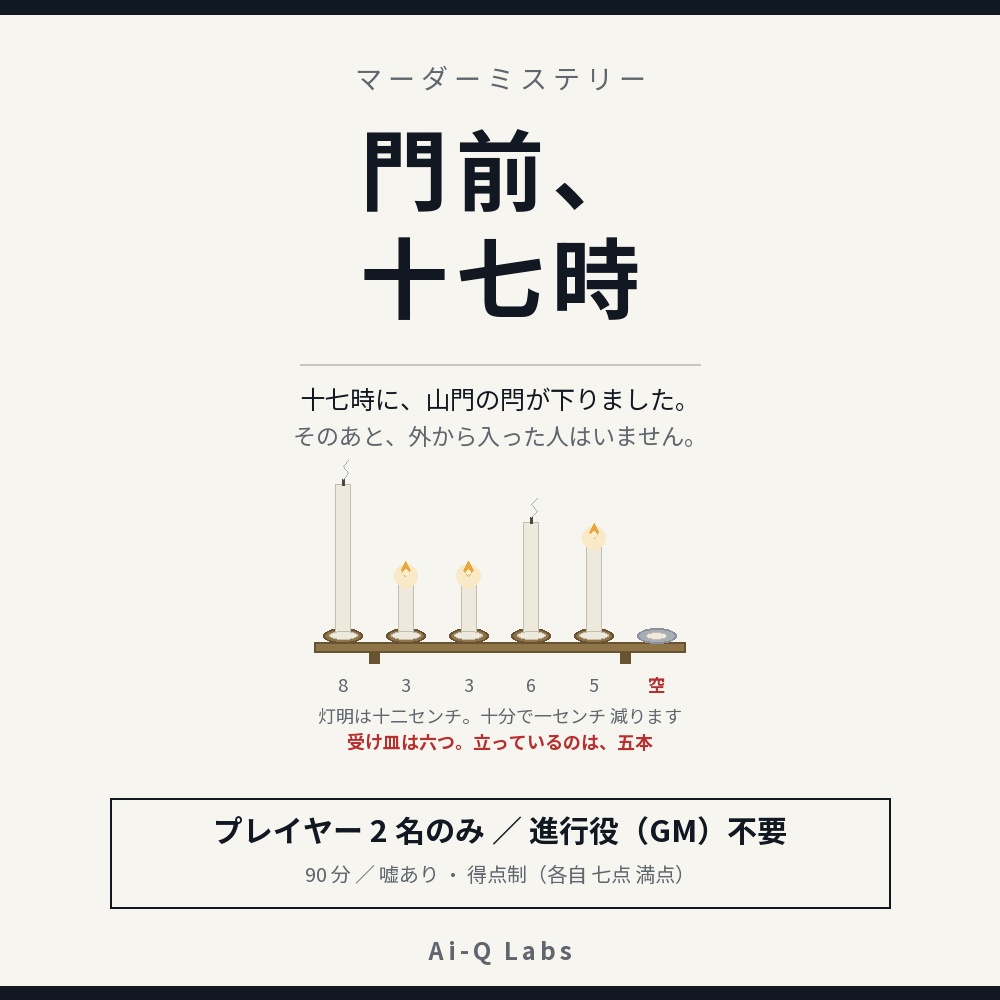 門前、十七時|2人用マーダーミステリー(GM不要・90分・対立型)