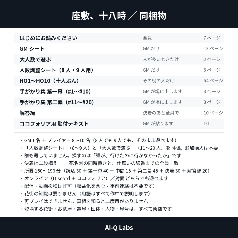 【8〜10人用マーダーミステリー】座敷、十八時 ─ 誰も殺していない夜