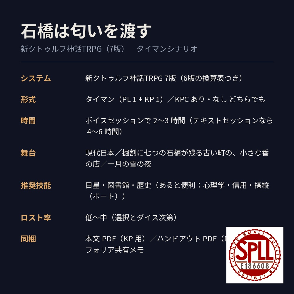 【新CoC7版タイマン】石橋は匂いを渡す【KPCあり/なし】 SPLL:E186608