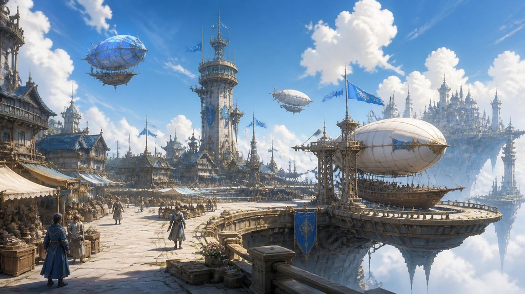 Fantasy Background Assets|天空の王都・空の城イラスト10枚セット【商用利用可】