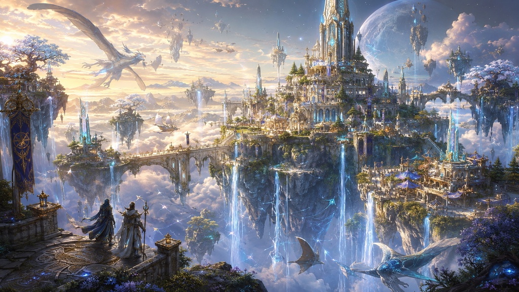 Fantasy Background Assets|天空の王都・空の城イラスト10枚セット【商用利用可】