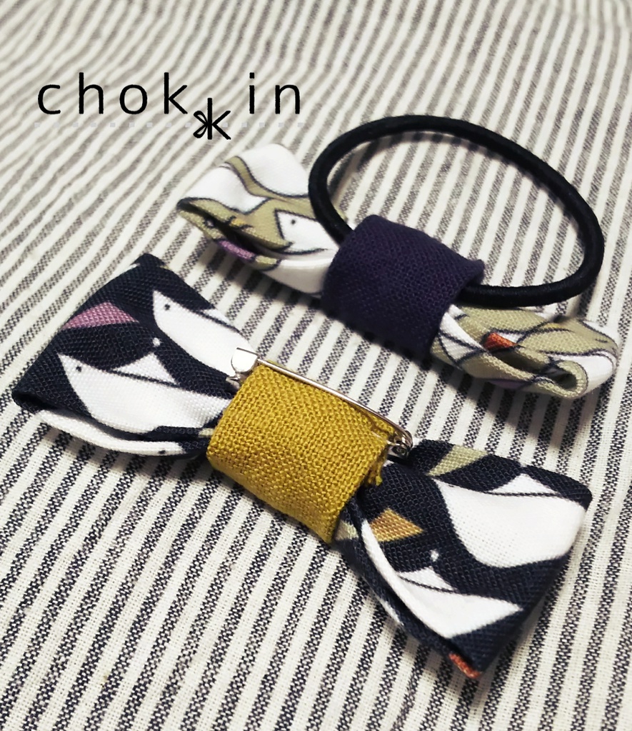 取扱終了【刀剣乱舞】概念鶯丸柄のリボンブローチ/ヘアゴム