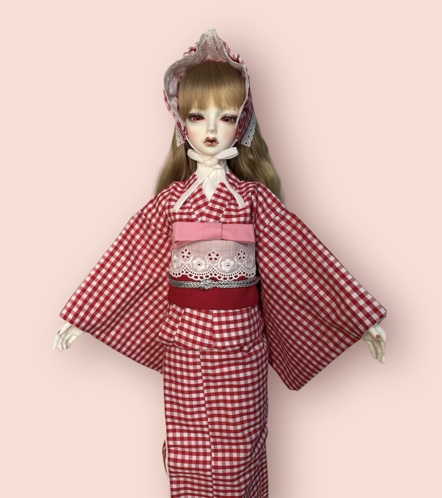 1/3ドール用　着物セット　赤チェック