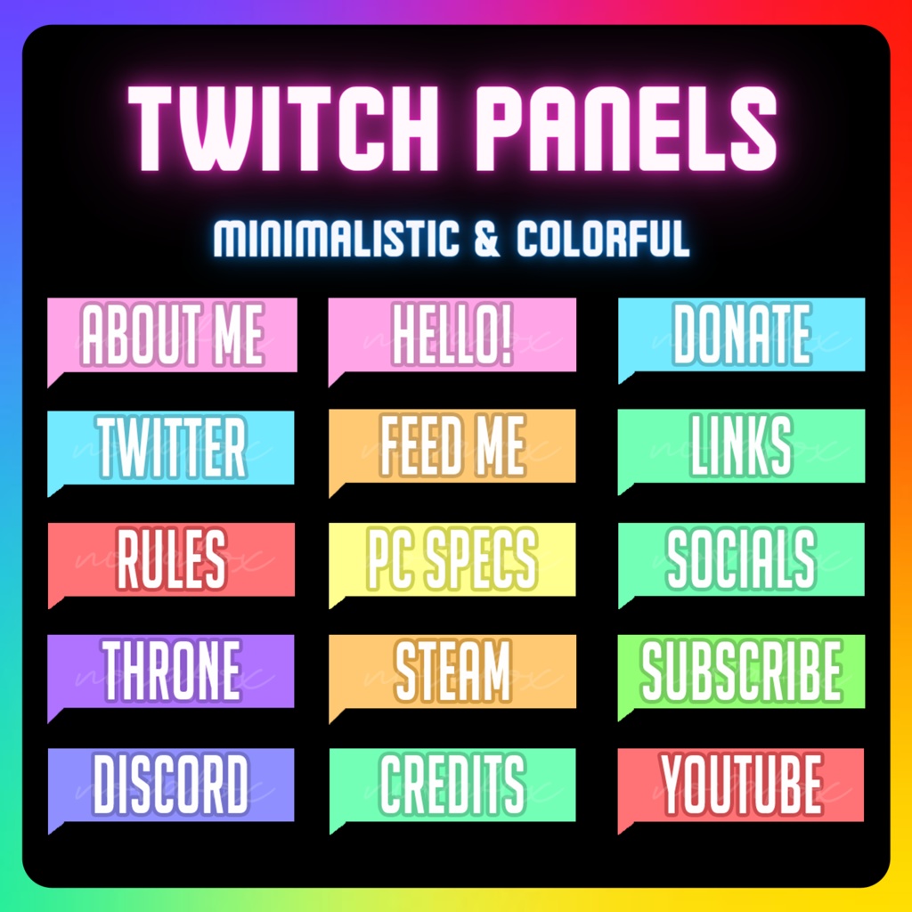 15x Minimalistic Colorful Panels for Twitch