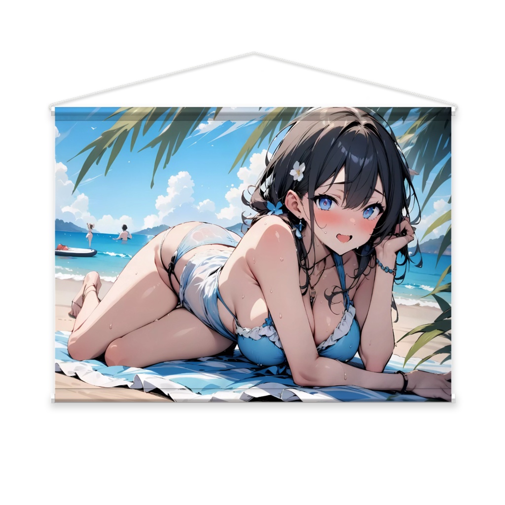 真夏の海と美女