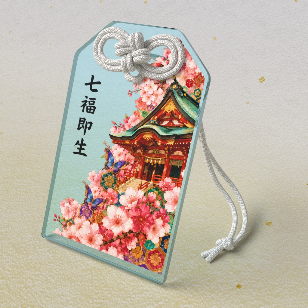 Shrine & Sakura (Clear Blue) — Acrylic Charm / 神社と桜 (透明ブルー) アクリルお守り