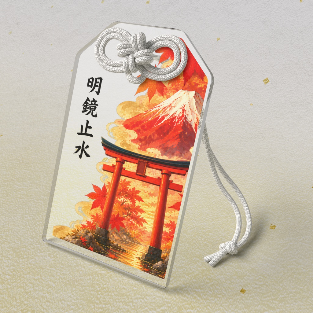 Red Fuji, Torii & Maple leaves (Clear) — Acrylic Charm / 富士鳥居紅葉 (透明) アクリルお守り