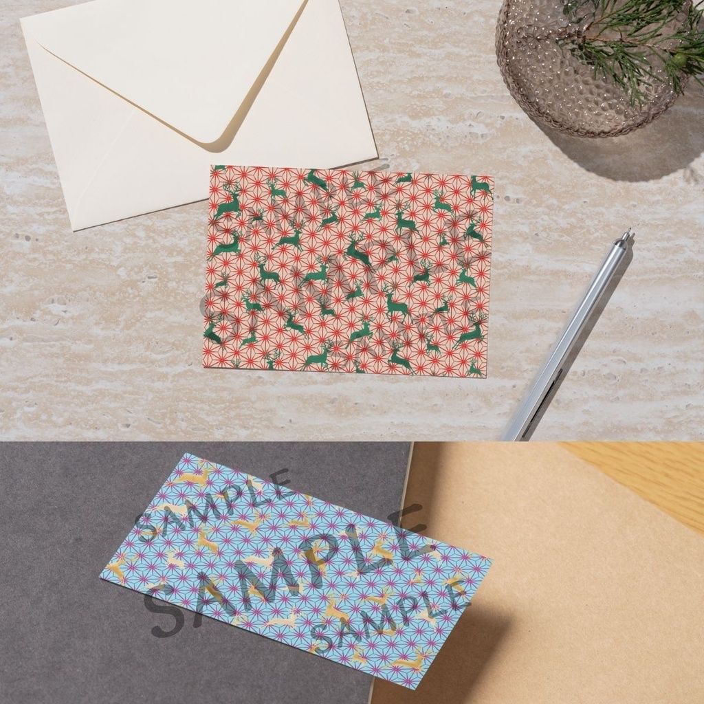 Christmas Japanese Digital Paper Set Vol. 2「Reindeer × Asanoha:10 Papers」 / クリスマス和柄デジタルペーパー10枚セット Vol. 2「トナカイ × 麻の葉」