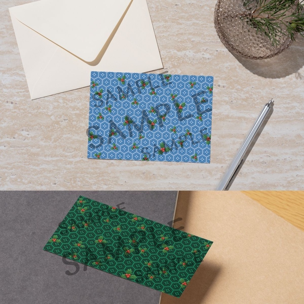 Christmas Japanese Digital Paper Set Vol. 3「Holly × Kikko:10 Papers」 / クリスマス和柄デジタルペーパー10枚セット Vol. 3「柊 × 亀甲」
