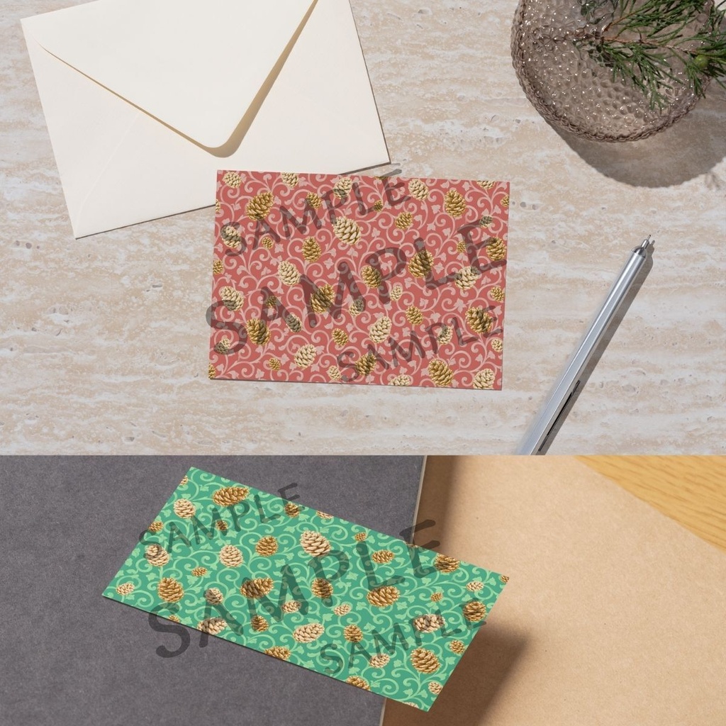 Christmas Japanese Digital Paper Set Vol. 4「Pinecones × Karakusa:10 Papers」 / クリスマス和柄デジタルペーパー10枚セット Vol. 4「松ぼっくり × 唐草」