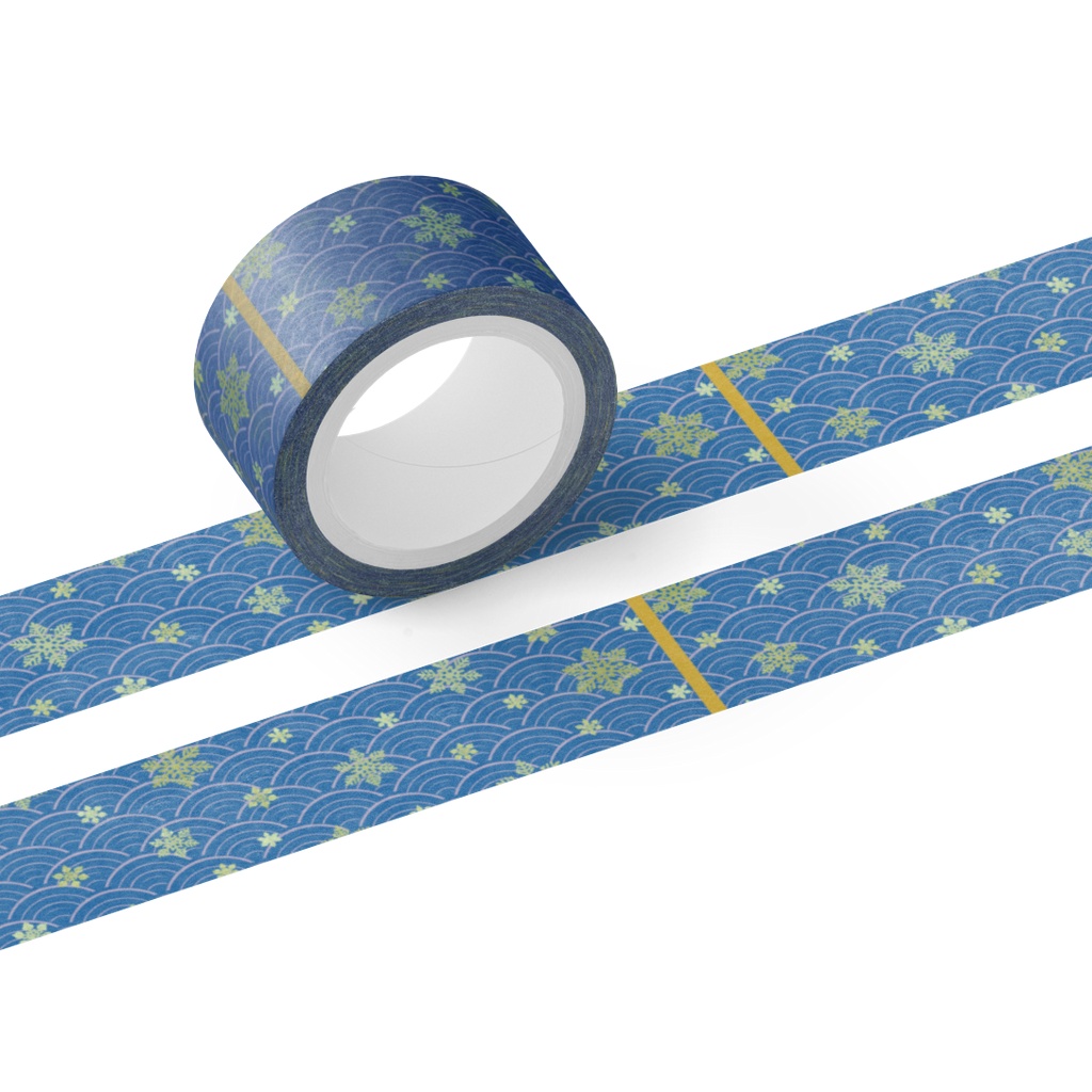 Christmas Japanese Masking Tape Vol. 1-1「Snowflakes × Seigaiha」 Blue / クリスマス和柄マスキングテープ Vol. 1-1「雪の結晶 × 青海波」 Blue