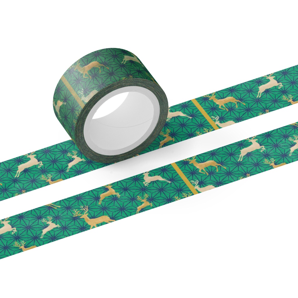 Christmas Japanese Masking Tape Vol. 2-1「Reindeer × Asanoha」 Green / クリスマス和柄マスキングテープ Vol. 2-1「トナカイ × 麻の葉」Green
