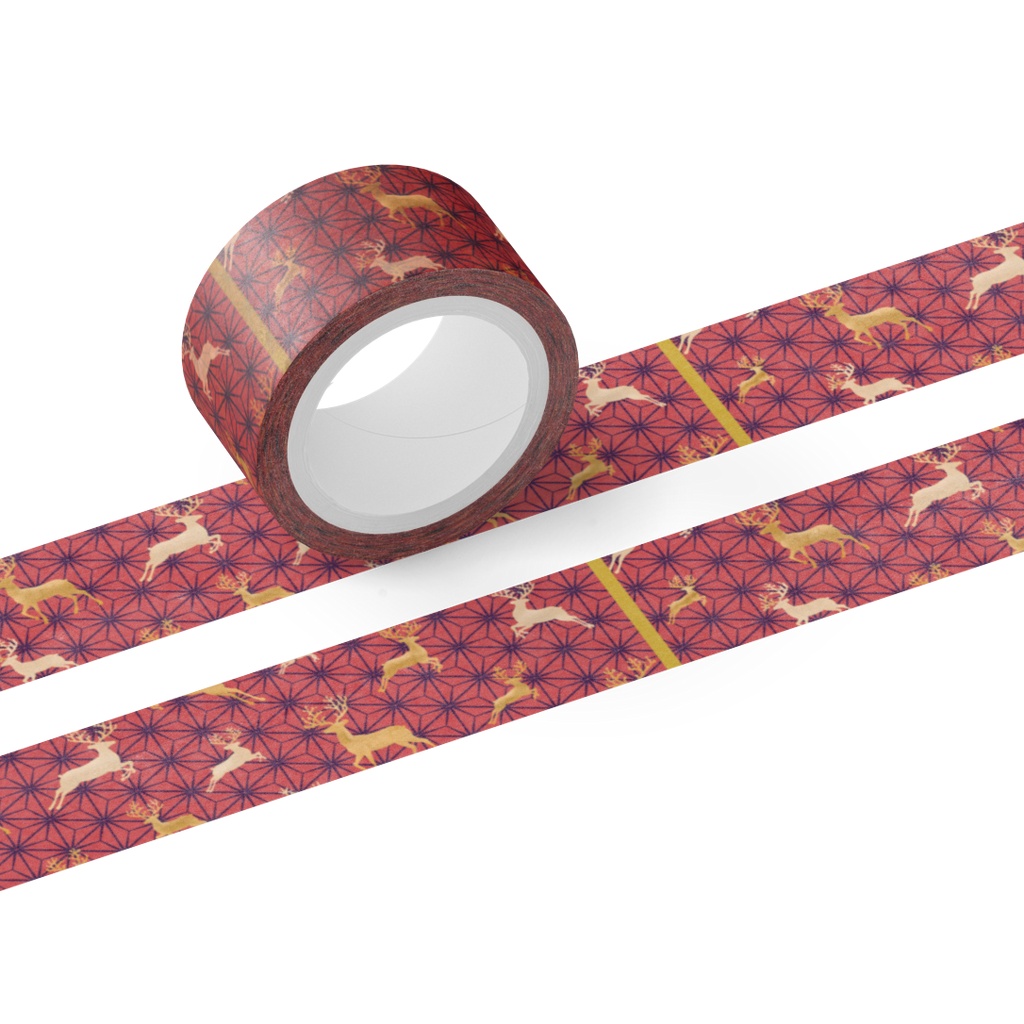 Christmas Japanese Masking Tape Vol. 2-2「Reindeer × Asanoha」 Red / クリスマス和柄マスキングテープ Vol. 2-2「トナカイ × 麻の葉」Red