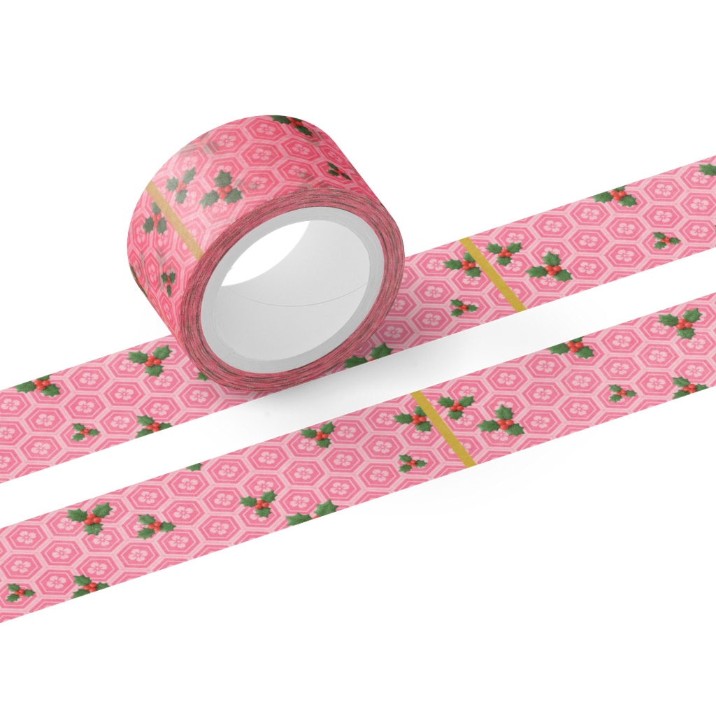 Christmas Japanese Masking Tape Vol. 3-1「Holly × Kikko」Pink / クリスマス和柄マスキングテープ Vol. 3-1「柊 × 亀甲」Pink