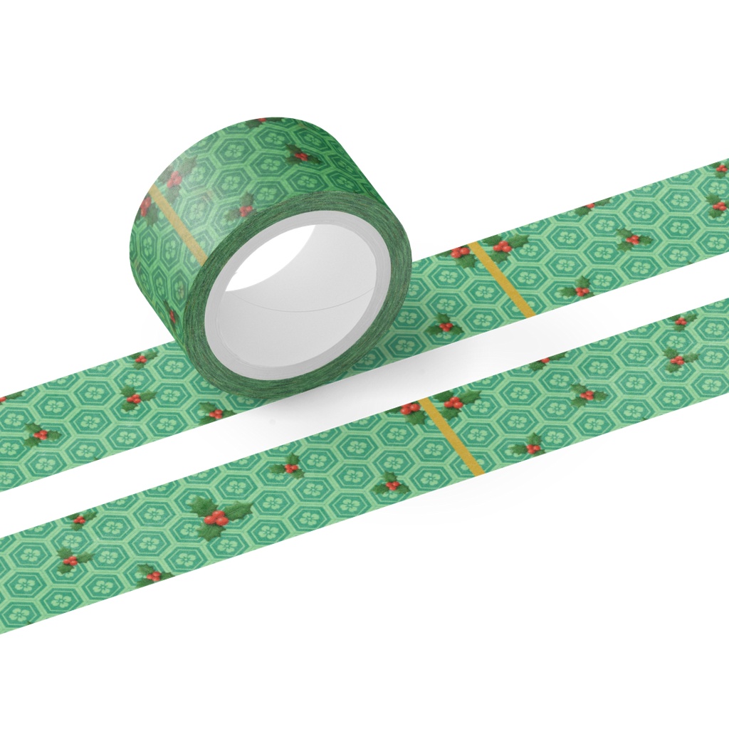 Christmas Japanese Masking Tape Vol. 3-2「Holly × Kikko」Green / クリスマス和柄マスキングテープ Vol. 3-2「柊 × 亀甲」Green
