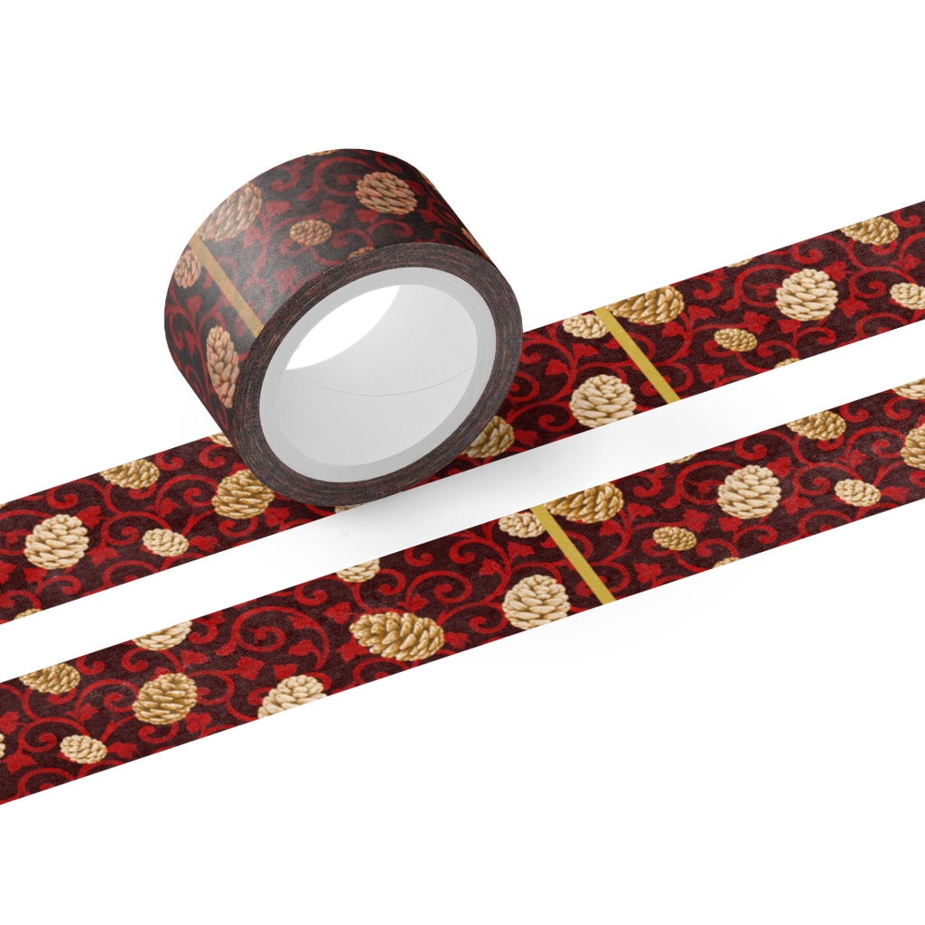 Christmas Japanese Masking Tape Vol. 4-1「Pinecones × Karakusa」 Red / クリスマス和柄マスキングテープ Vol. 4-1「松ぼっくり × 唐草」 Red