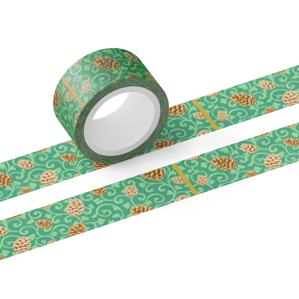 Christmas Japanese Masking Tape Vol. 4-2「Pinecones × Karakusa」 Green / クリスマス和柄マスキングテープ Vol. 4-2「松ぼっくり × 唐草」 Green