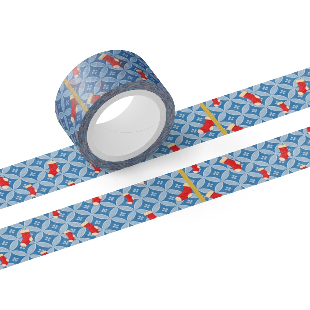 Christmas Japanese Masking Tape Vol. 5-1「Christmas Stockings × Shippō」 Blue / クリスマス和柄マスキングテープ Vol. 5-1「クリスマス靴下 × 七宝」Blue