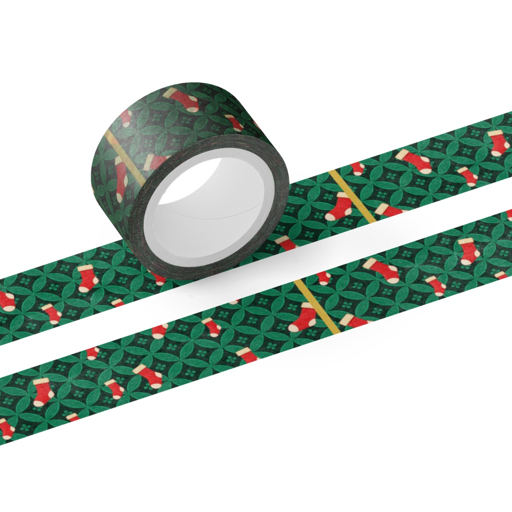 Christmas Japanese Masking Tape Vol. 5-2「Christmas Stockings × Shippō」 Green / クリスマス和柄マスキングテープ Vol. 5-2「クリスマス靴下 × 七宝」Green