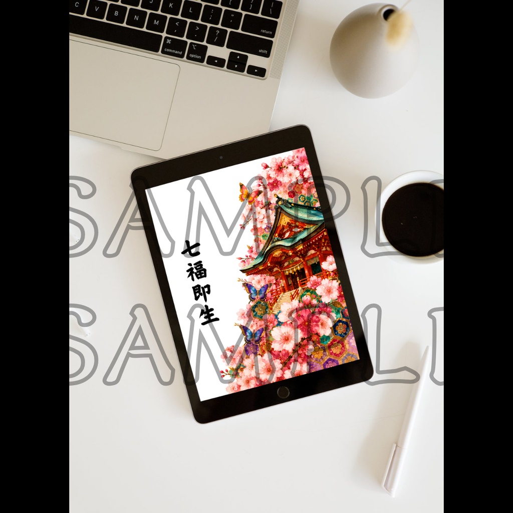 Shrine & Sakura (Clear Blue) — Acrylic Charm & Wallpaper Set / 神社と桜(透明ブルー)アクリルお守り&待ち受けセット