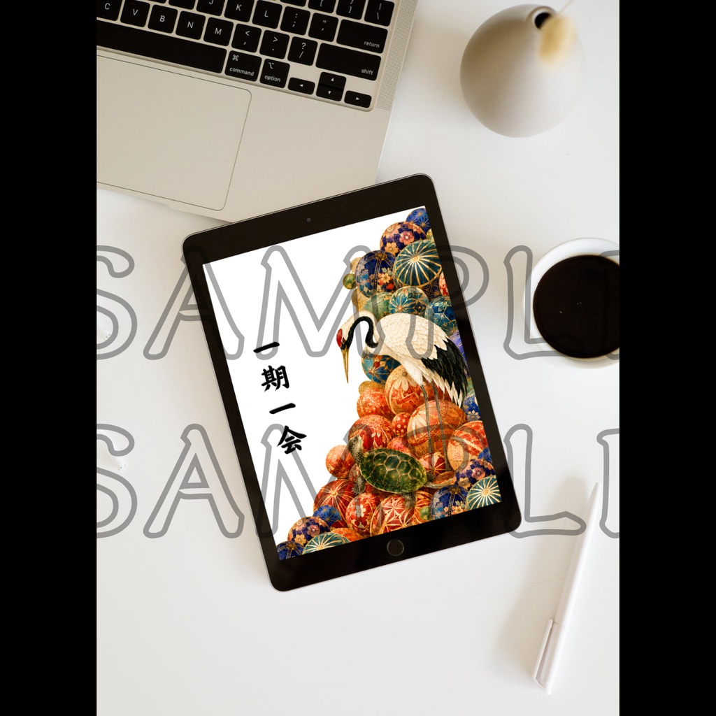 Crane, Turtle & Temari Balls (Clear) — Acrylic Charm & Wallpaper Set / 鶴亀手毬 (透明)アクリルお守り&待ち受けセット