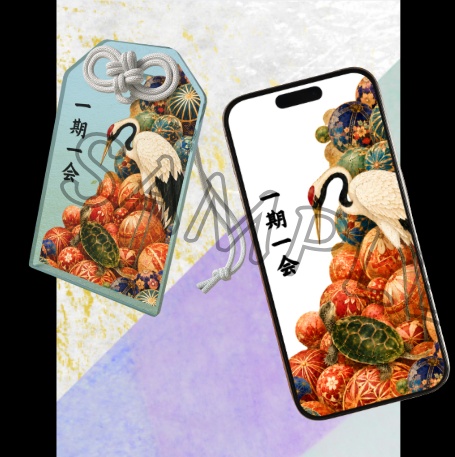 Crane, Turtle & Temari Balls (Clear Blue) — Acrylic Charm & Wallpaper Set / 鶴亀手毬 (透明ブルー)アクリルお守り&待ち受けセット