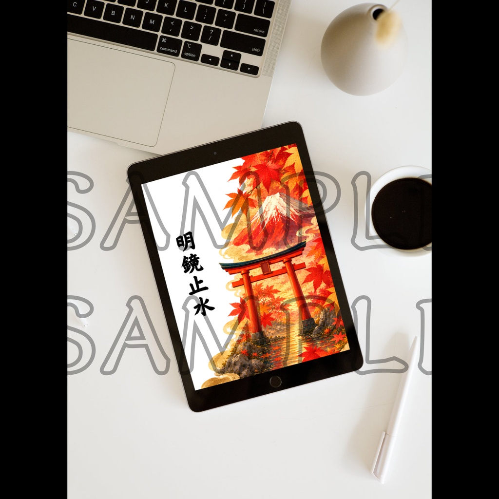 Red Fuji, Torii & Maple leaves (Clear) — Acrylic Charm & Wallpaper Set / 富士鳥居紅葉 (透明)アクリルお守り&待ち受けセット