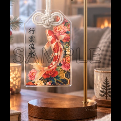 Koi & Peony (Clear) — Acrylic Charm & Wallpaper Set / 鯉牡丹(透明)アクリルお守り&待ち受けセット