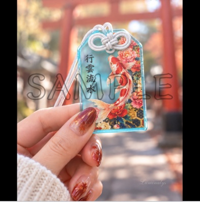 Koi & Peony (Clear Blue) — Acrylic Charm & Wallpaper Set / 鯉牡丹(透明ブルー)アクリルお守り&待ち受けセット
