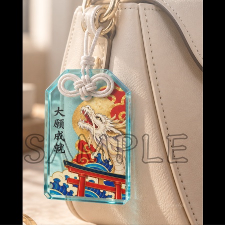 Hakuryu (White Dragon) & Torii (Clear Blue) — Acrylic Charm & Wallpaper Set / 白龍鳥居(透明ブルー)アクリルお守り&待ち受けセット