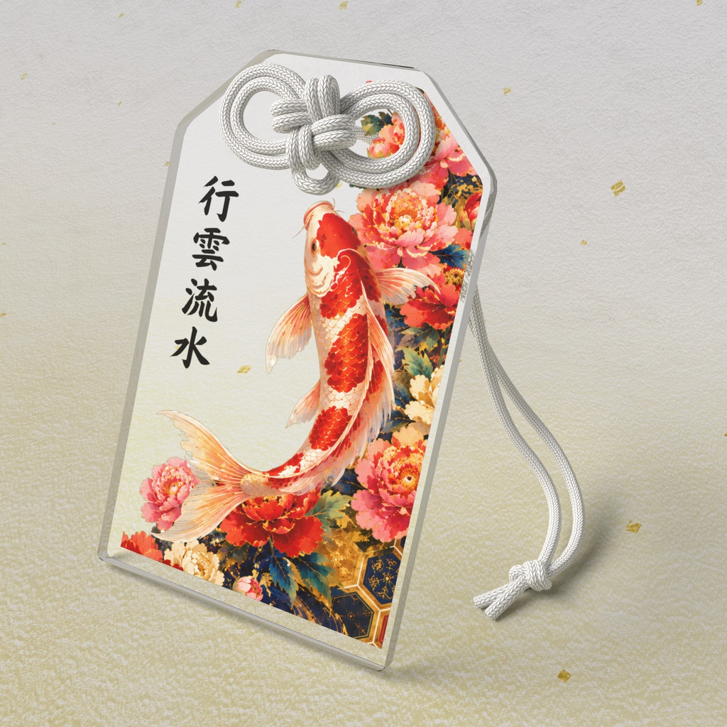 Koi & Peony (Clear) — Acrylic Charm / 鯉牡丹 (透明) アクリルお守り