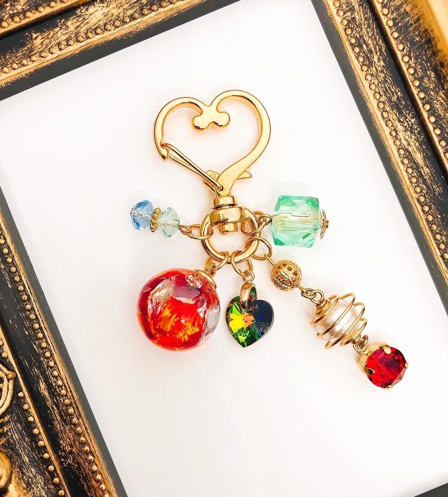 【キーホルダー】≪琉球ガラス赤オレンジ≫ ※スワロフスキー使用