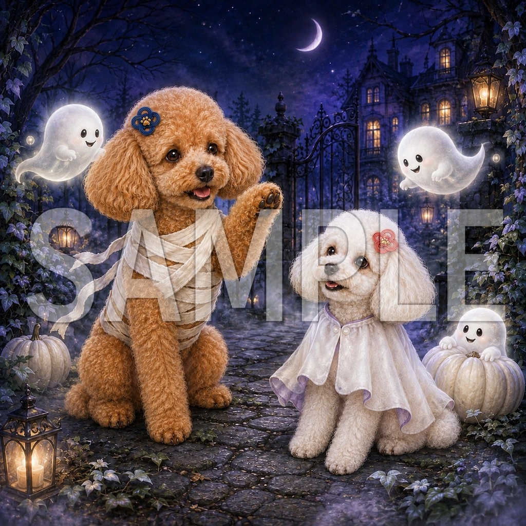     【ハロウィン】トイプードルの一枚絵｜FRIENDLY GHOST NIGHT