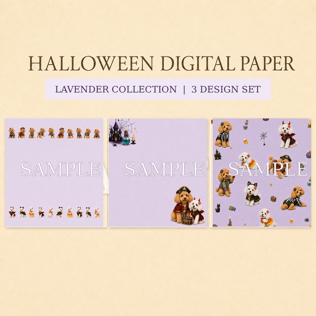 【ハロウィン】トイプードルのデジタルペーパー3枚セット|LAVENDER COLLECTION