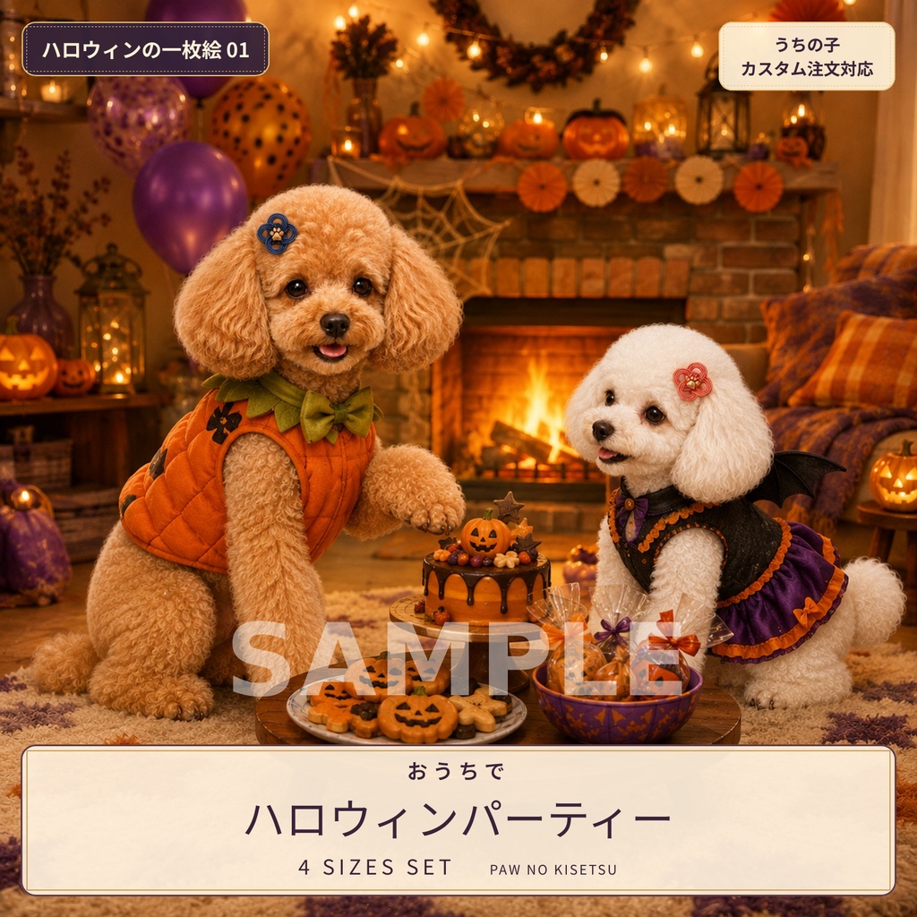 【4サイズセット・うちの子カスタム注文対応】おうちでハロウィンパーティー｜ハロウィンの一枚絵①