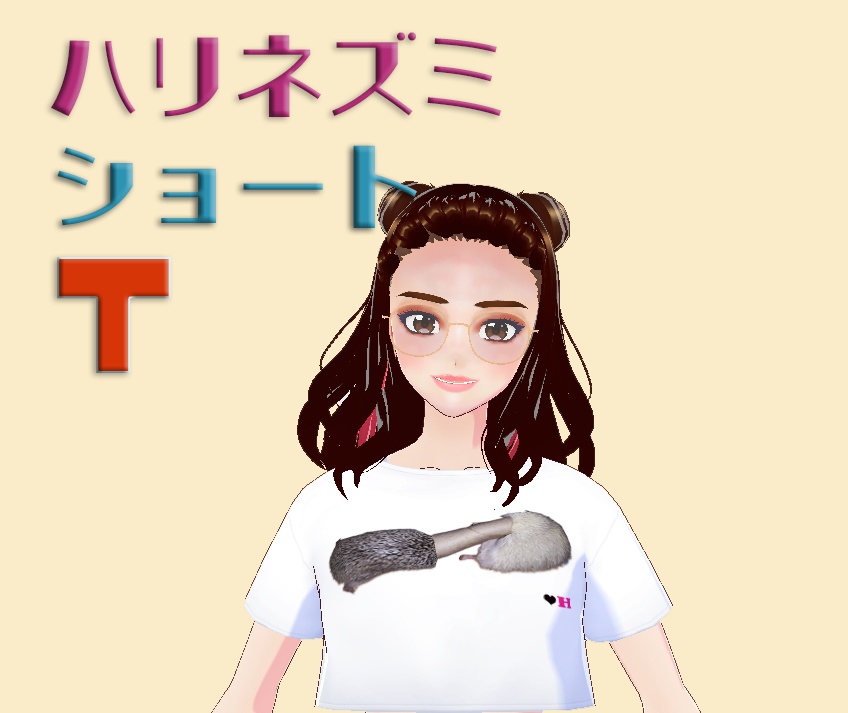 【Vroid】女子用ハリネズミTシャツショート丈（白）