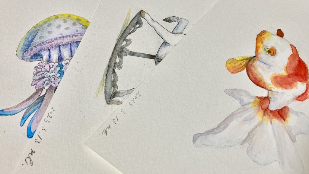 【完全受注生産】ポストカード(バラ-全5種)+描き下ろしミニ原画(ランダム)セット