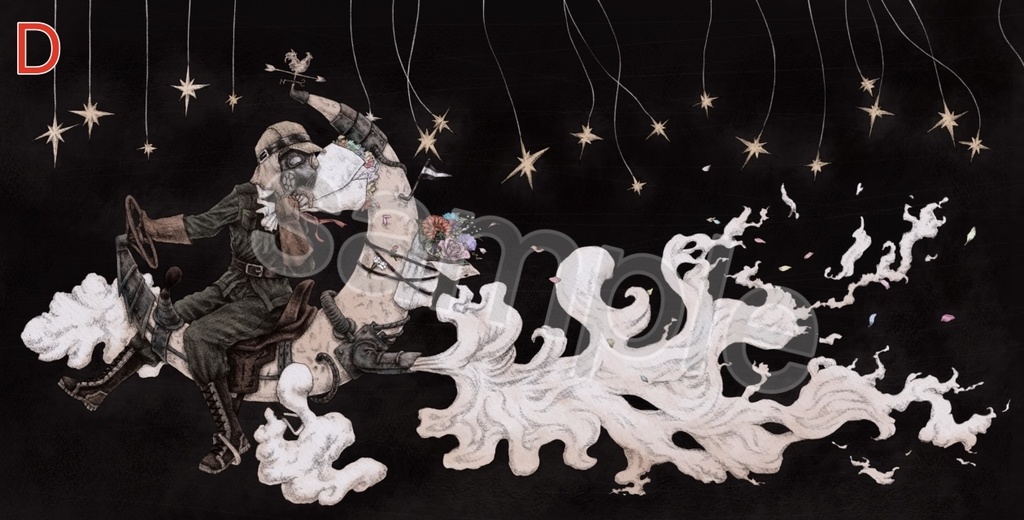 【完全受注生産】ポストカード(バラ-全5種)+描き下ろしミニ原画(ランダム)セット