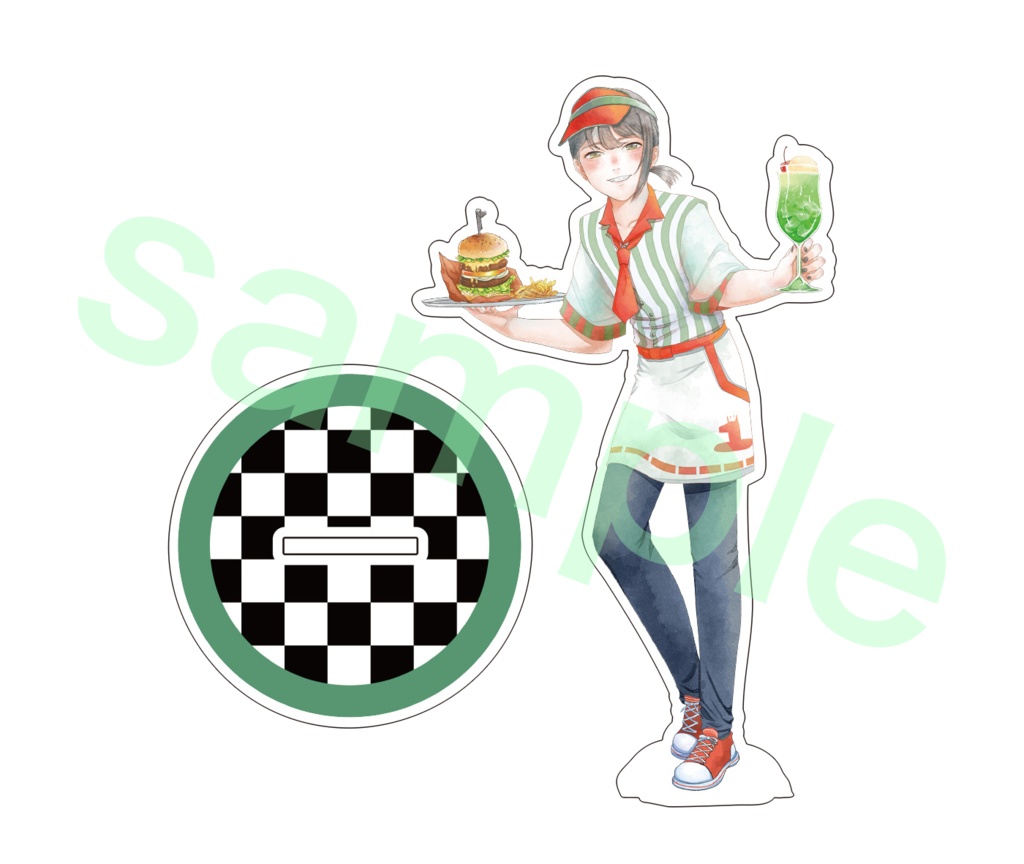 《期間限定：完全受注生産》  【アクリルスタンド】アメリカンダイナー風：描き下ろしヒトガタみーさん