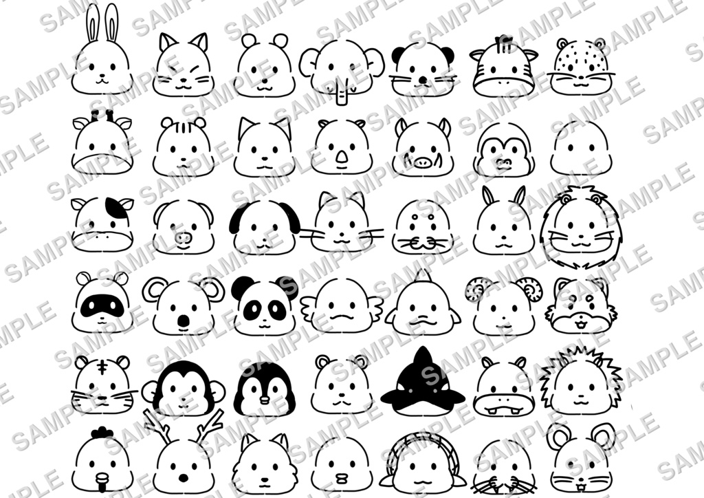 🐾どうぶつアイコン42種【モノクロ】