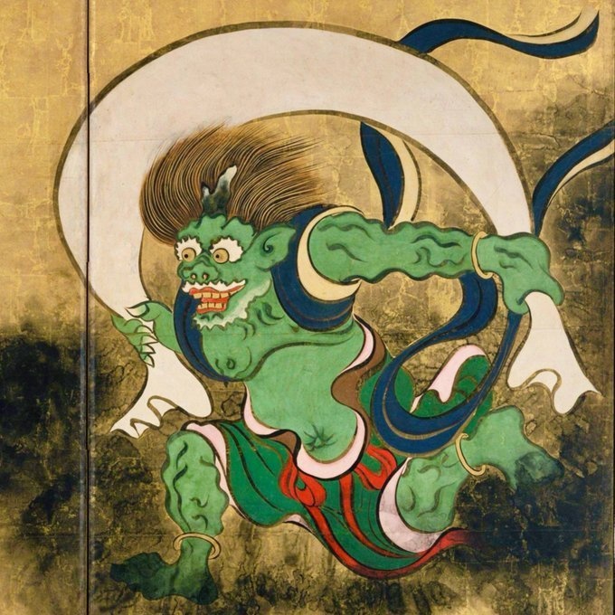 風神 尾形光琳 浮世絵 木彫風 お守り 根付 風神雷神図屏風