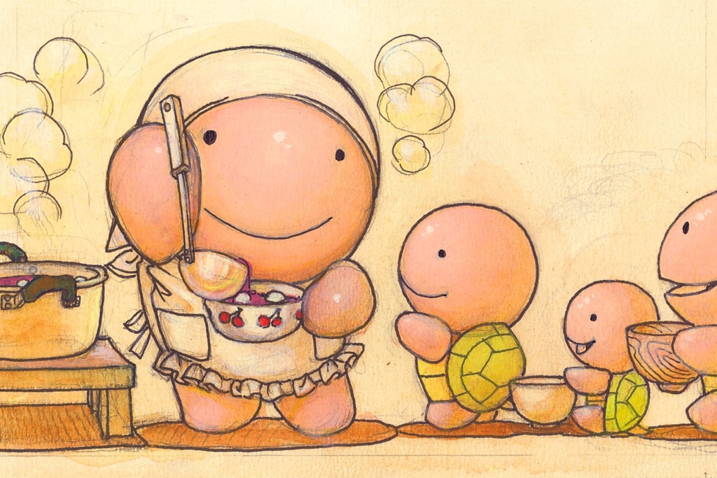 手描きイラスト　1　おしるこ配膳