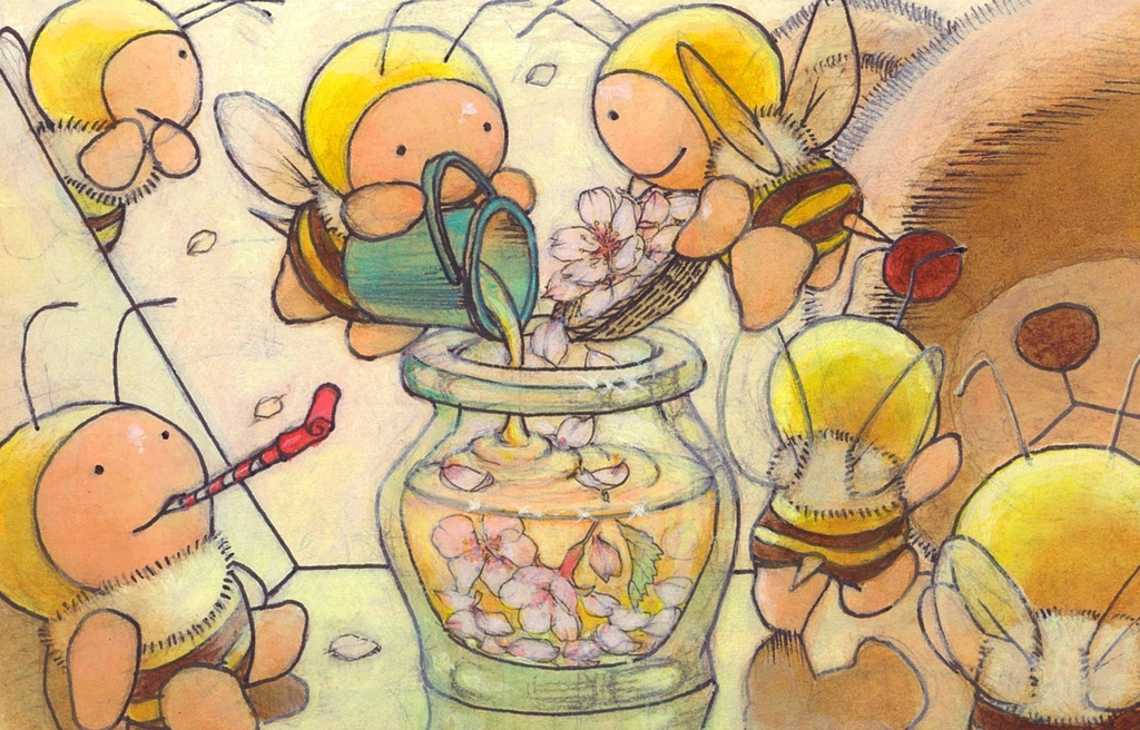 t手描きイラスト　4　ミツバチ