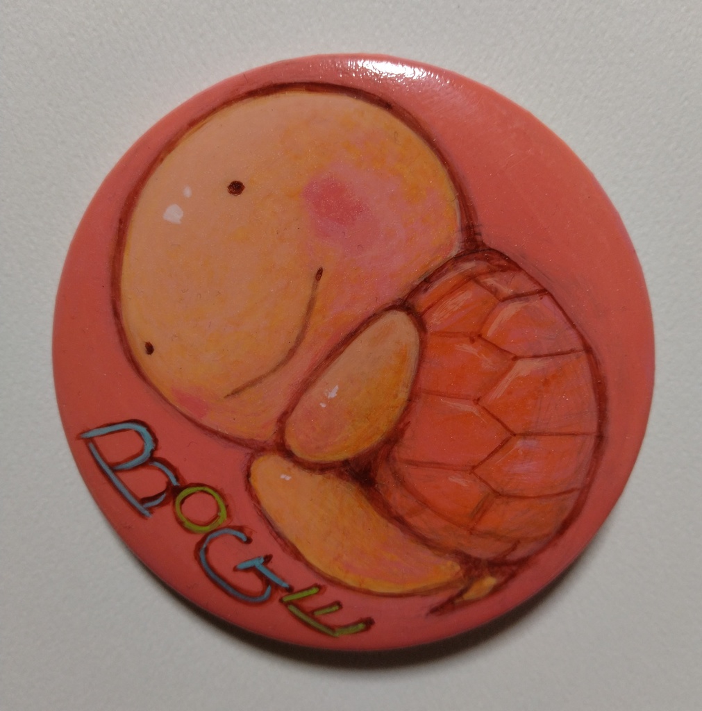 手描き缶バッジ　2　かめ　ピンクBOGE