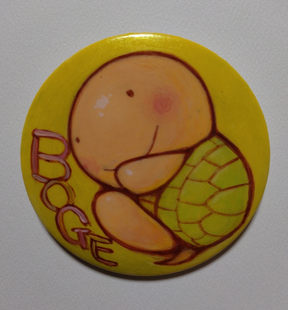 手描き缶バッジ　4　かめ　黄緑